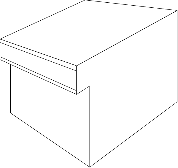 The black and white line drawing shows a simple representation of an open box with its lid off to reveal nothing inside it.