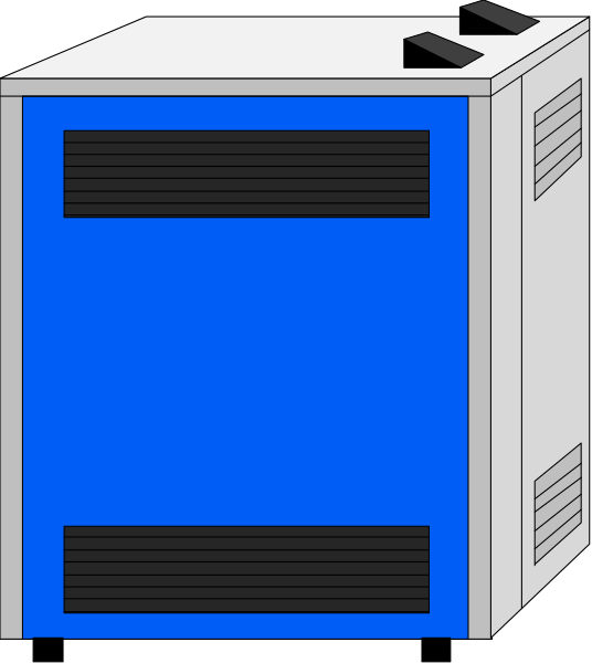 The image shows a blue refrigerator with two shelves on top of each other against a white background.