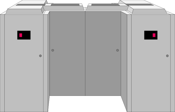 The image shows a simple black and white illustration of an open door on what appears to be a vending machine with two compartments inside it.