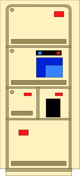 The image shows a pixelated representation of an ATM machine with various buttons on its front panel set against a gray background.