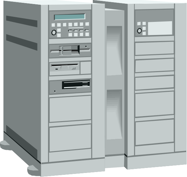 The image shows a computer server rack with multiple servers inside it placed on wheels for mobility.
