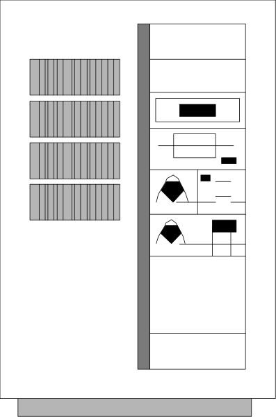 The image shows a black and white line drawing of an abstract representation that appears to be furniture with various shapes on it placed in front of what looks like a door frame.
