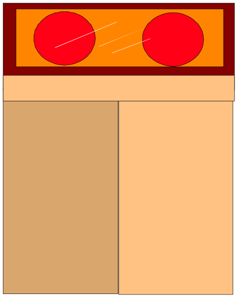 The image shows a cartoon of an open book with two pages facing each other; on top is a red circle next to another smaller one in orange hues against a beige background that resembles paper, and below it appears to be a brown box or container within which there's no visible content.