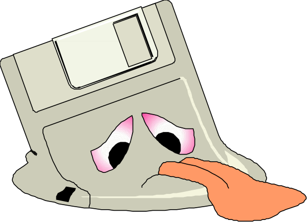 The image shows a cartoon of an anthropomorphic computer mouse with humanoid features lying on its back next to what appears to be a printer paper tray that has been knocked over onto itself, creating a messy scene.
