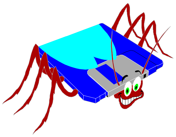 The image shows a cartoon mosquito with an exaggeratedly large head that has antennae sticking out of it, flying in front of what appears to be a blue box labeled "Mosquito Repellent."