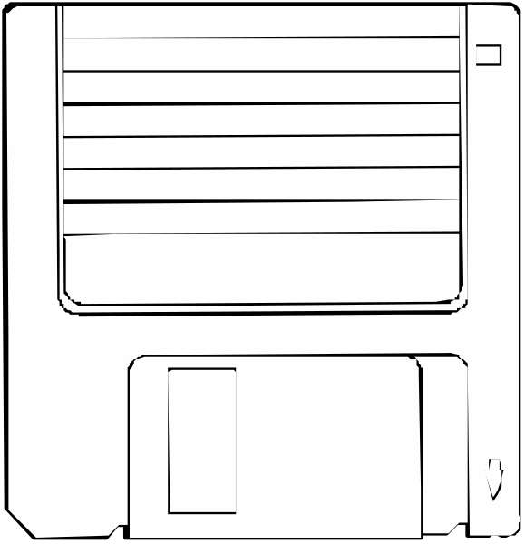 The image shows a black and white illustration of an old computer monitor with its screen turned off, placed on top of what appears to be a floppy disk drive unit from a desktop PC.