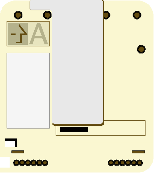 The image shows a simplistic representation of an electronic device with various components such as buttons, switches, connectors, and possibly other parts that could be part of its circuitry or interface design.
