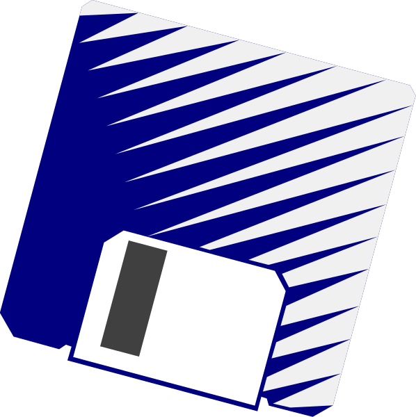 The image shows a blue floppy disk with white stripes on it next to an icon of what appears to be a computer mouse cursor pointing at the top left corner where there is no visible content in this particular view, suggesting that one might expect additional information or context not present here.