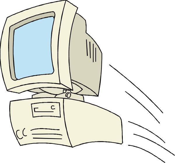 The image shows a computer monitor with an icon on it next to two different representations of computers: a desktop PC tower and its screen displaying what appears to be Windows 95's start menu; above them, there is another representation showing only the CPU unit without any other components or peripherals. There are no people, animals, actions, or settings depicted in this image. The style suggests it may have been created using a clip-art program with simple line drawings and minimal detailing to represent technology items.