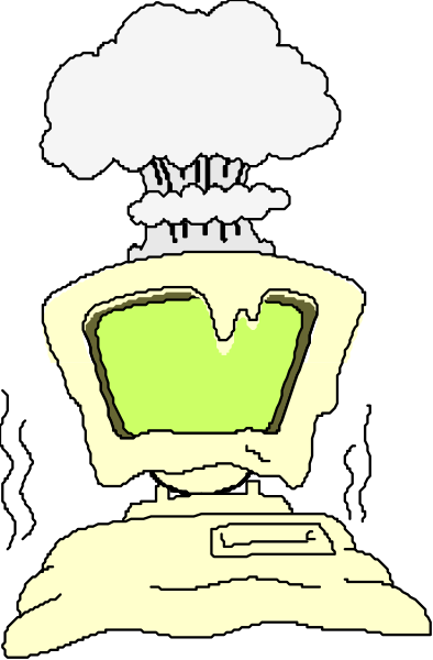 The image shows a cartoon depiction of an old computer monitor with a green screen displaying what appears to be melting ice cream cones on top of it; above this scene is a large cloud-like shape, and below that, there's another smaller one resembling the same thing.