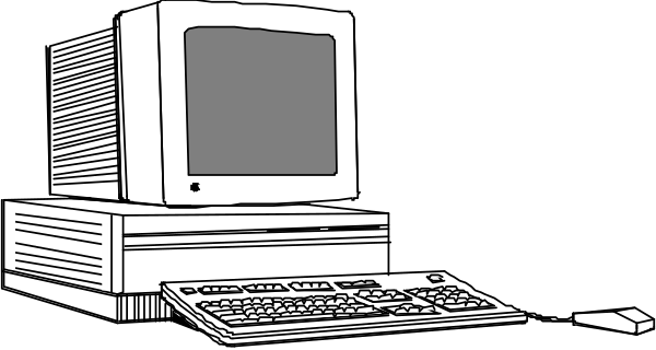 The image shows a computer monitor with an open window on it placed next to what appears to be a keyboard inside of a dark room.