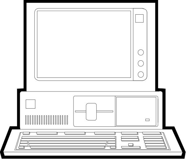 The black and white illustration shows a laptop computer with its screen open on top of what appears to be another device that could possibly be an external hard drive or similar equipment.