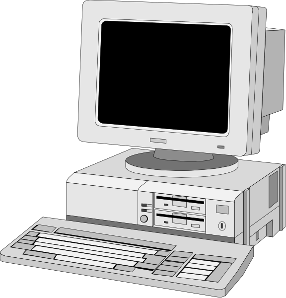 The image shows a computer setup with two different views: on top there's an overhead view of a desktop monitor connected to a keyboard; below it is another perspective showing both the tower unit (CPU) and peripherals, including a mouse and additional keyboards or controllers at its base.