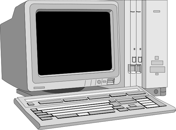 The image shows a desktop computer with its monitor turned off on top of it.