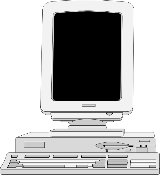 The image shows a computer monitor with no visible content on its screen, placed atop what appears to be an older model desktop computer tower.