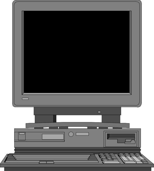 The image shows a desktop computer with its monitor turned off on top of what appears to be an older model CPU tower unit.