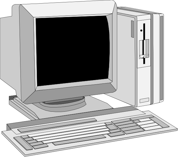 The image shows a computer setup with an old desktop monitor on top of it, placed next to what appears to be a keyboard in front of both devices.