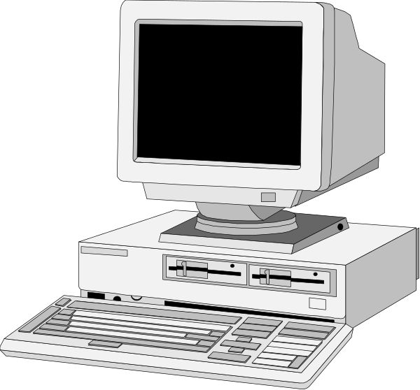 The image shows a desktop computer with its monitor turned off on top of it is an older model CRT displaying nothing but blackness; to the right side there's another smaller screen showing what appears to be a keyboard and mouse, suggesting that this might represent input devices for controlling or interacting with the main system.