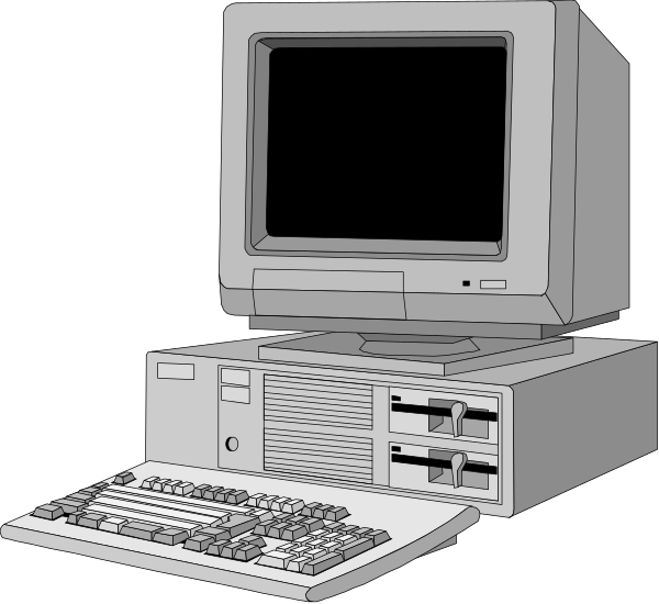 The image shows a desktop computer with its monitor turned off on top of it is an old CRT model, sitting next to two keyboards: one in front for typing input and another atop as if being used by someone who's not visible; there appears to be no mouse or trackpad.