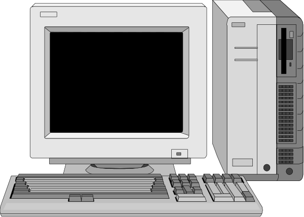 The image shows a desktop computer with its monitor turned off on top of it, placed next to an older model tower unit that is also powered down.