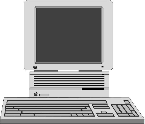 The image shows a computer monitor with an open laptop on top of it next to a keyboard.