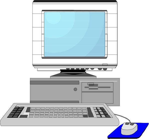 The image shows a computer desk with an open laptop on it next to a keyboard, mouse, monitor, printer, and television set in front of which there is a person sitting at another table using a desktop computer; both desks have keyboards and mice for input devices.