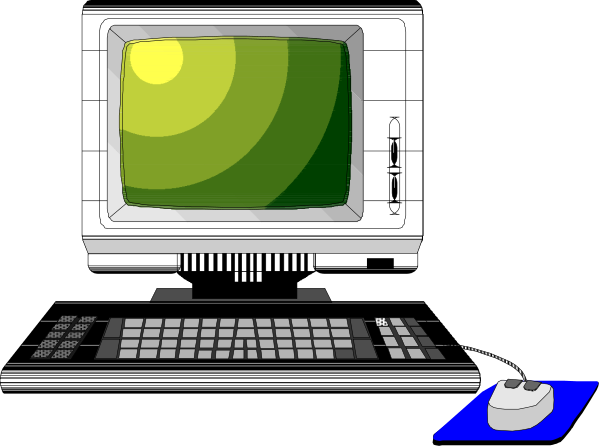 The image shows a computer monitor on top of a desk with a keyboard below it; there is also an optical mouse to its right side in front of the screen.