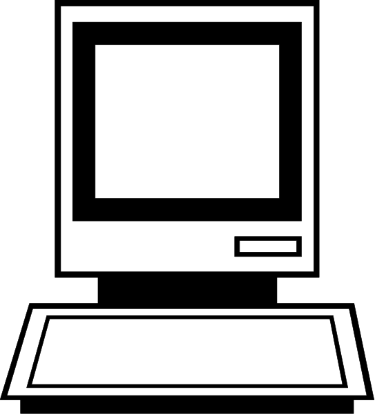 The black and white illustration shows a computer monitor with an icon on its screen that resembles a house key next to it is a keyboard labeled "F1" at bottom right corner of image.