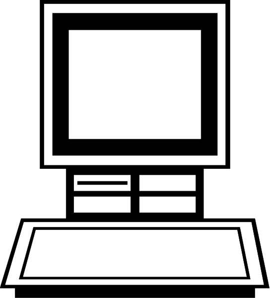 The black and white clip-art shows a computer monitor with an icon on it that resembles a house key next to a keyboard labeled "F1" through "F9."