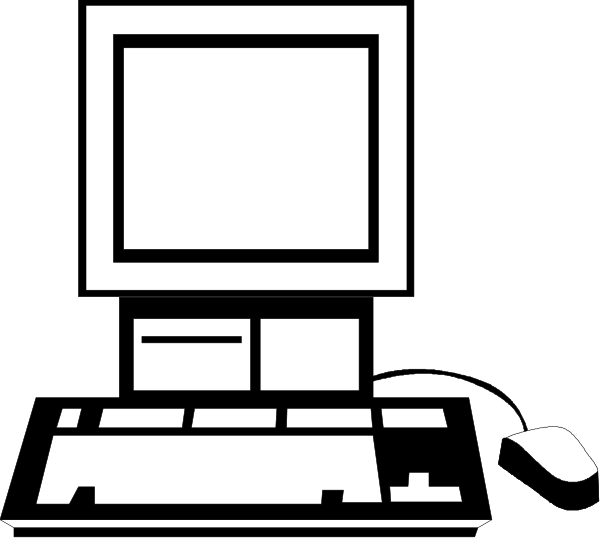The black and white illustration shows a computer monitor with an icon on it that resembles a person's head wearing glasses, sitting in front of a laptop keyboard which is placed next to what appears to be a mouse pad featuring icons for various software applications or folders. To the right side of this setup there are two stacks: one stack has papers and binders with labels like "FILES" on them while another stack contains books, suggesting an organized workspace environment. The image is likely used as part of a presentation about computer systems or workstations in general.
