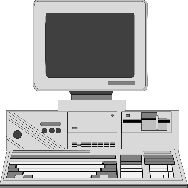 The image shows a computer setup with an old desktop monitor on top of it, accompanied by various peripherals such as keyboard and mouse to its right side.