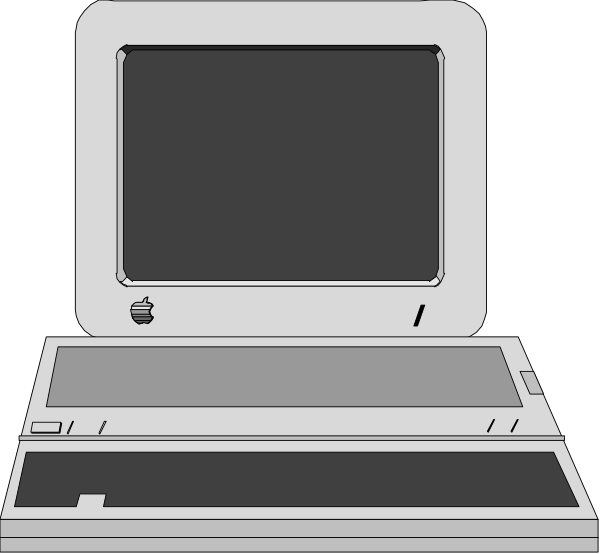 The image shows a computer monitor with two laptops on either side of it against a black background.