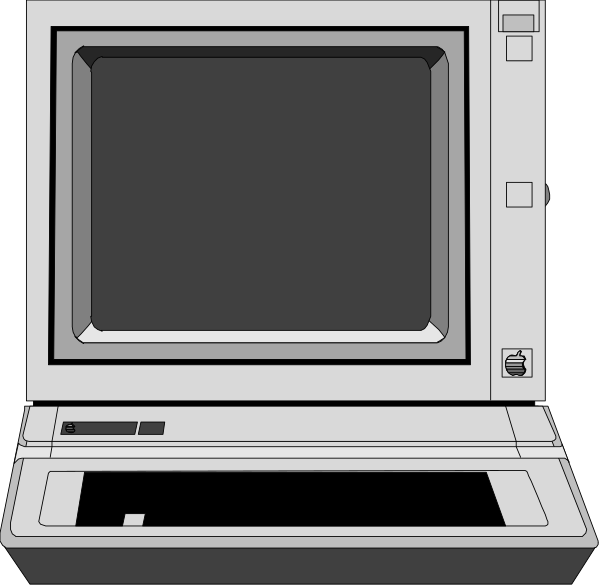 The image shows two laptop computers side by side against a black background with no additional context provided about their surroundings or any other elements present in this clip-art illustration of technology devices from different eras.