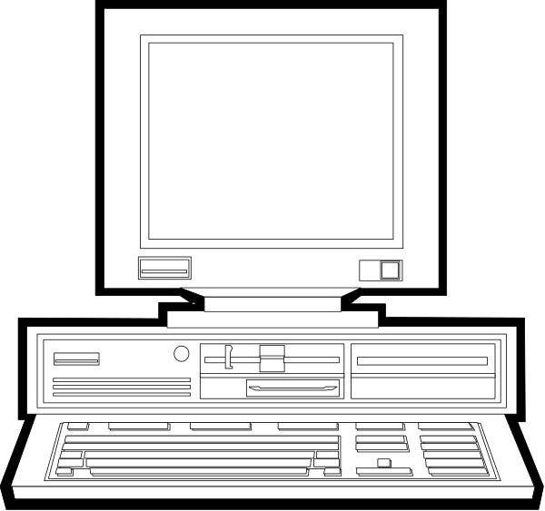 The image shows a desktop computer with its monitor turned off on top of it is an older model keyboard that appears to be missing keys in front of which there's another smaller device resembling a laptop below, and next to them both stands a mouse connected by wire.