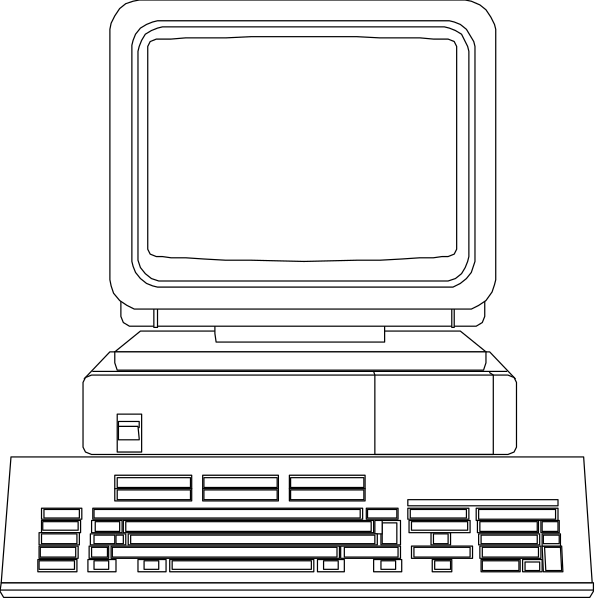 The image shows a black and white illustration of two different computer monitors: on top is an older CRT monitor with visible phosphorescent screen elements; below it is a modern flat-screen display, both connected to desktop computers that include keyboards in front of them.