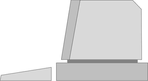 The image shows a black and white pixelated representation of an object that resembles a piece of furniture with two visible sides; one side has what appears to be drawers while the other is blank.