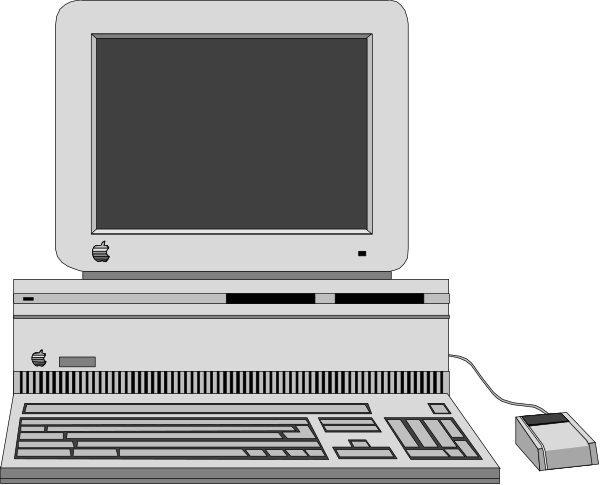 The image shows a desktop computer with its monitor turned off on top of another smaller laptop that is powered up to display an open window interface.