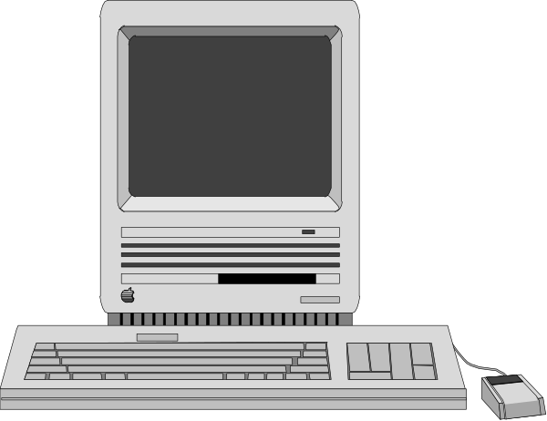 The image shows a desktop computer with an old CRT monitor on top of it, accompanied by a keyboard to its right side.