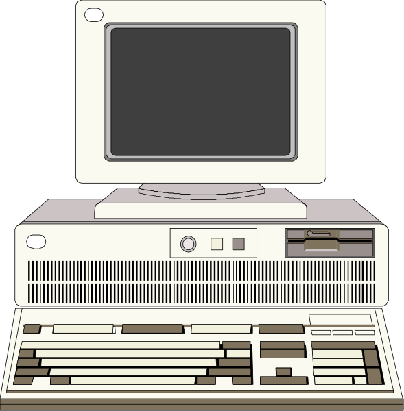 The image shows two computer monitors with a keyboard between them on top of what appears to be an old-fashioned desktop PC tower in front of each monitor.