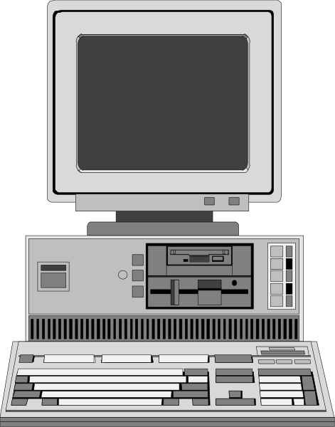 The image shows a vintage computer setup with an old CRT monitor displaying nothing on its screen, sitting next to what appears to be a keyboard unit in front of it.