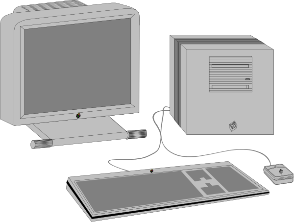 The image shows a computer setup with various components including an open laptop on its side showing internal hardware, two monitors connected to it displaying nothing but black screens, a desktop monitor in front of them also turned off and facing forward, a keyboard placed directly below the laptops screen, a mouse next to the keyboards cord plugged into one end, another computer tower with an open door revealing its components on top right corner.