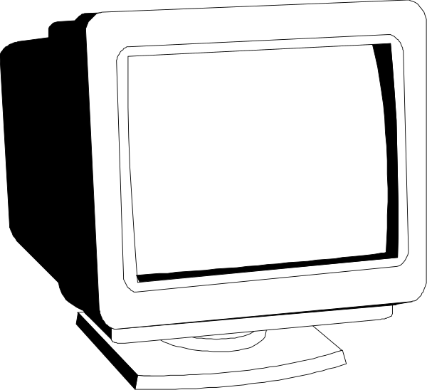 The black and white illustration shows a computer monitor with an empty screen on top of what appears to be a desk surface in front of it.