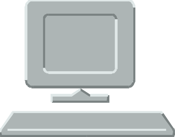 The image shows a computer monitor with an icon on its screen that resembles a desktop environment, including icons for folders and files, set against what appears to be a background of a simple office desk setup. There is no text present in this clip-art illustration.
