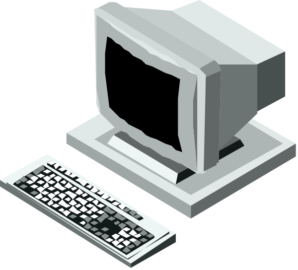 The image shows a computer monitor with an icon on its screen that resembles a human face, placed next to a keyboard in front of it, all set against a plain background.