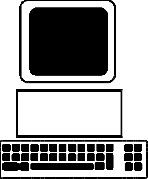 The black and white icon of a computer monitor with an open folder on it.