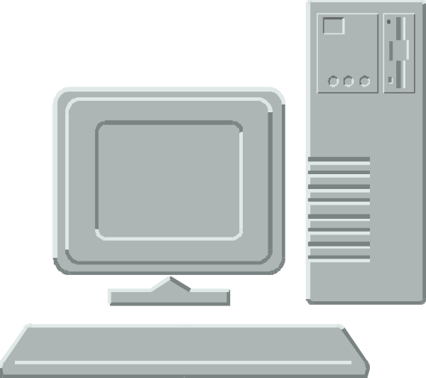 The image shows a simple computer setup with an old desktop monitor on top of what appears to be a printer tower, next to which is another device that could either be a modem router or additional storage unit; in front and slightly below these devices sits a keyboard labeled "TTY," suggesting it's for text-based communication. The background features the silhouette of an older style desktop computer with its monitor turned off.