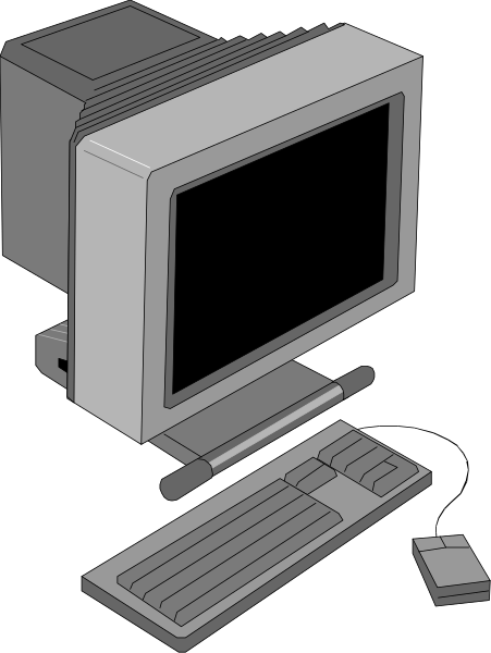 The image shows a computer monitor with an open case on top of it next to its keyboard, all set against a dark background.