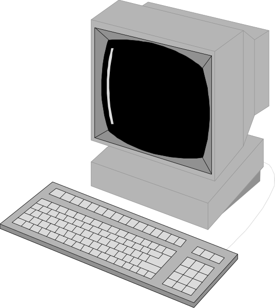 The image shows a computer monitor with an old CRT display on top of it connected to what appears to be a keyboard below.