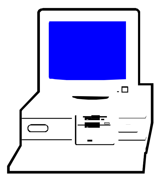The black and white illustration shows a desktop computer with its monitor displaying blue screen on top of it.
