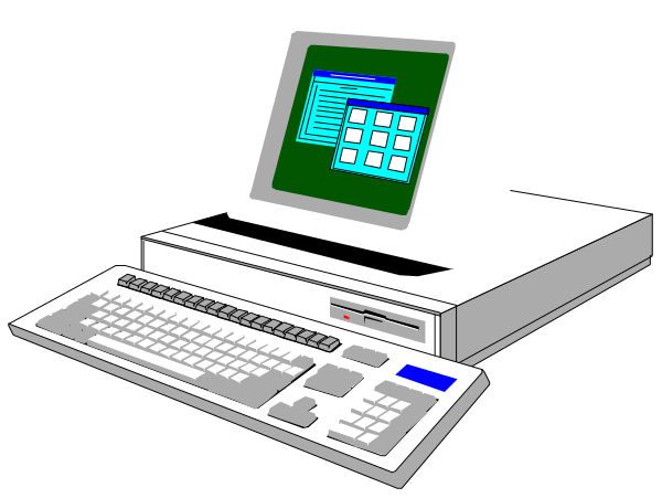 The image shows a desktop computer with its monitor displaying an interface on top of it, placed next to another smaller screen that appears blank; both screens have keyboards in front of them.